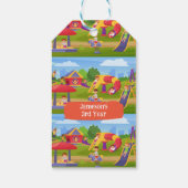 よくはしゃぐカラフルKids' Cartoon Playgroundおもしろい名 ギフトタグ (裏面)