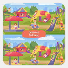よくはしゃぐカラフルKids' Cartoon Playgroundおもしろい名 スクエアシール
