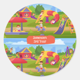 よくはしゃぐカラフルKids' Cartoon Playgroundおもしろい名 ラウンドシール