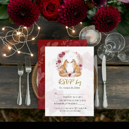 よくはしゃぐキツネ秋結婚の 出欠カード