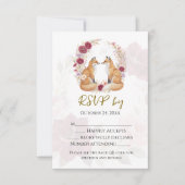 よくはしゃぐキツネ秋結婚の 出欠カード (正面)