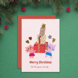 よくはしゃぐギフト箱入り猫ベビーピンク シーズンカード