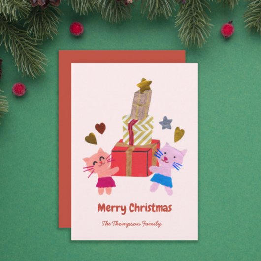 よくはしゃぐギフト箱入り猫ベビーピンク シーズンカード