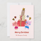 よくはしゃぐギフト箱入り猫ベビーピンク シーズンカード (正面)