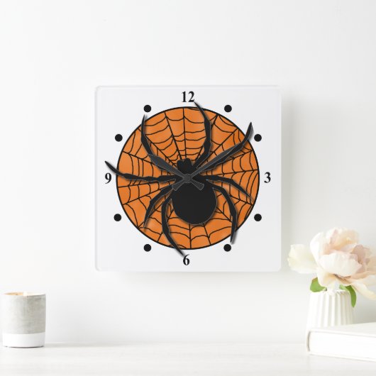 よくはしゃぐクモWeb巨大クモ スクエア壁時計 (ホーム)