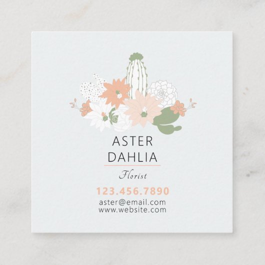よくはしゃぐサボテン桃グリーンフローラルパターン スクエア名刺 (裏面)