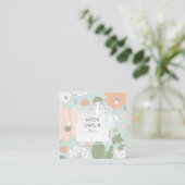 よくはしゃぐサボテン桃グリーンフローラルパターン スクエア名刺 (スタンド正面)