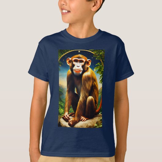 「よくはしゃぐサル」キッドのデザイン Tシャツ (正面)