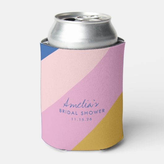 よくはしゃぐストライプブルーイエローカスタムブライダルシャワー 缶クーラー (缶正面)