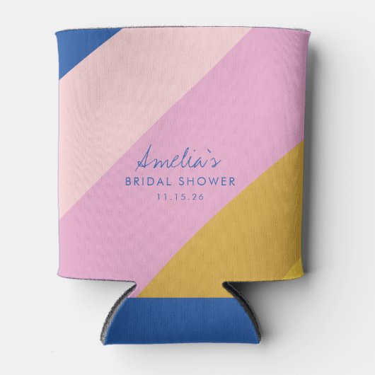 よくはしゃぐストライプブルーイエローカスタムブライダルシャワー 缶クーラー (正面)