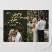 よくはしゃぐタイポグラフィ2写真の保存日付 箔招待状 (正面)