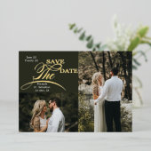 よくはしゃぐタイポグラフィ2写真の保存日付 箔招待状 (立ち正面)