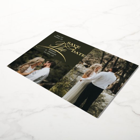 よくはしゃぐタイポグラフィ2写真の保存日付 箔招待状 (回転した状態)