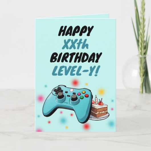 よくはしゃぐティール（緑がかった色）制御ゲーマー誕生日 カード (正面)