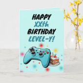 よくはしゃぐティール（緑がかった色）制御ゲーマー誕生日 カード (黄色い花)