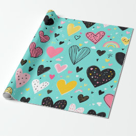 よくはしゃぐハート包装紙 ラッピングペーパー