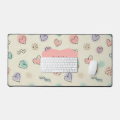 よくはしゃぐハート、ドット、波線のドードル デスクマット (キーボード&マウス)