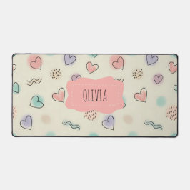 よくはしゃぐハート、ドット、波線のドードル デスクマット