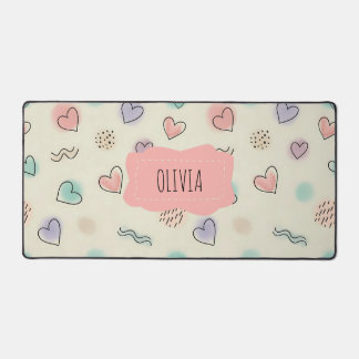 よくはしゃぐハート、ドット、波線のドードル デスクマット