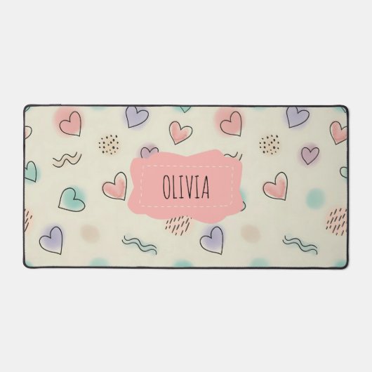 よくはしゃぐハート、ドット、波線のドードル デスクマット (正面)