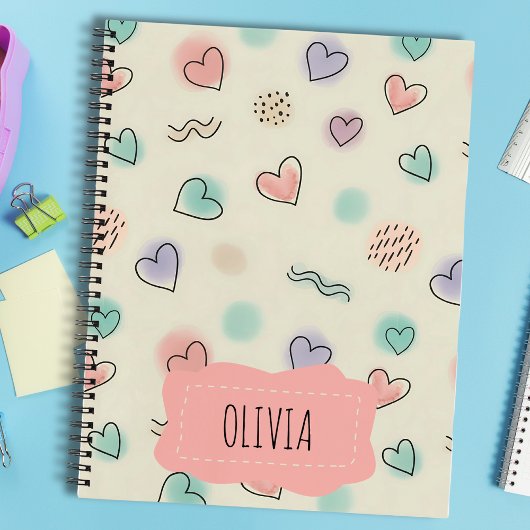 よくはしゃぐハート、ドット、波線のドードル ノートブック