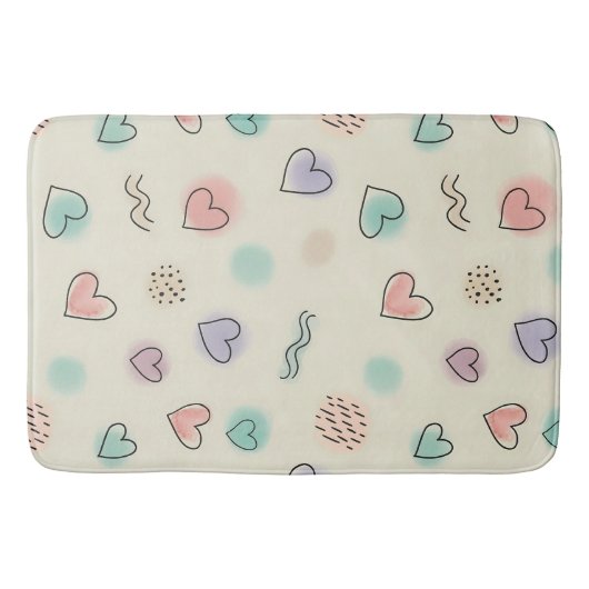 よくはしゃぐハート、ドット、波線のドードル バスマット (正面)