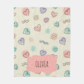 よくはしゃぐハート、ドット、波線のドードル フリースブランケット (正面)