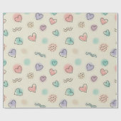 よくはしゃぐハート、ドット、波線のドードル ラッピングペーパー (フラット)