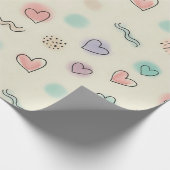 よくはしゃぐハート、ドット、波線のドードル ラッピングペーパー (角)