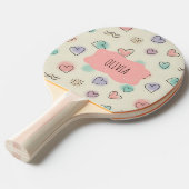 よくはしゃぐハート、ドット、波線のドードル 卓球ラケット (正面アングル)