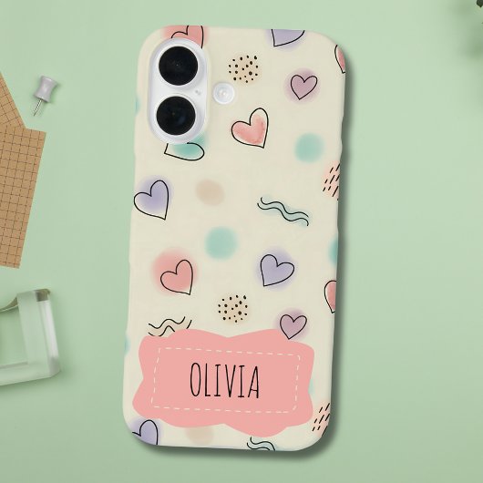 よくはしゃぐハート、ドット、波線のドードル Case-Mate iPhoneケース