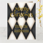 よくはしゃぐハーレキンフェスティバルパーソナライズされたクリスマス カード (黄色い花)