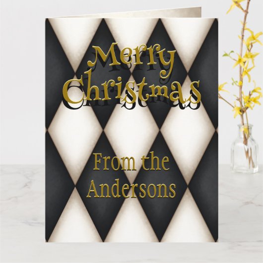 よくはしゃぐハーレキンフェスティバルパーソナライズされたクリスマス カード (黄色い花)