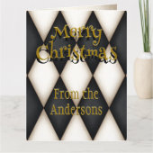 よくはしゃぐハーレキンフェスティバルパーソナライズされたクリスマス カード (正面)