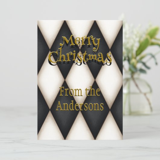 よくはしゃぐハーレキンフェスティバルパーソナライズされたクリスマス シーズンカード (スタンド正面)