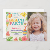 よくはしゃぐビーチパーティー誕生日招待状&デコール 招待状 (正面/裏面)