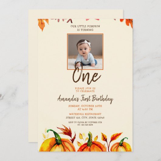 よくはしゃぐフォトカボチャベビー1日 招待状 (正面/裏面)
