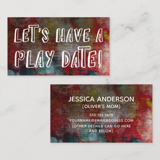 よくはしゃぐフォントレッドグランジモミ遊ーデートカード コーリングカード (正面/裏面)