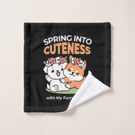 よくはしゃぐフラワークラウン付き犬 – おもしろい春テーマ ウォッシュタオル