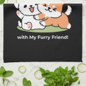 よくはしゃぐフラワークラウン付き犬 – おもしろい春テーマ キッチンタオル (折り畳み)