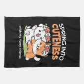 よくはしゃぐフラワークラウン付き犬 – おもしろい春テーマ キッチンタオル (横)