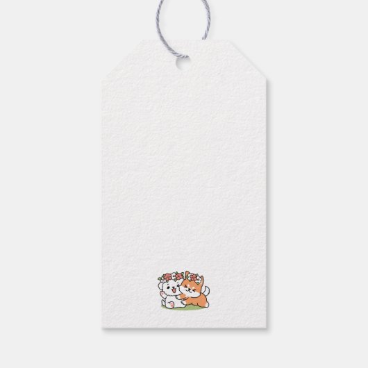 よくはしゃぐフラワークラウン付き犬 – おもしろい春テーマ ギフトタグ (裏面)