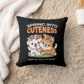 よくはしゃぐフラワークラウン付き犬 – おもしろい春テーマ クッション (ブランケット)