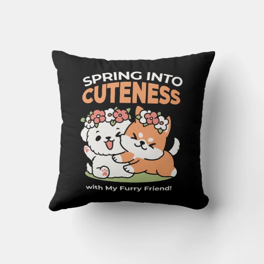 よくはしゃぐフラワークラウン付き犬 – おもしろい春テーマ クッション (裏面)