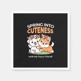 よくはしゃぐフラワークラウン付き犬 – おもしろい春テーマ スタンダードカクテルナプキン