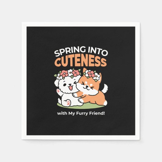 よくはしゃぐフラワークラウン付き犬 – おもしろい春テーマ スタンダードカクテルナプキン (正面)