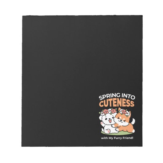 よくはしゃぐフラワークラウン付き犬 – おもしろい春テーマ ノートパッド (正面)