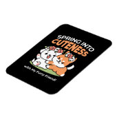 よくはしゃぐフラワークラウン付き犬 – おもしろい春テーマ マグネット (左側)