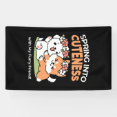 よくはしゃぐフラワークラウン付き犬 – おもしろい春テーマ 横断幕 (横)