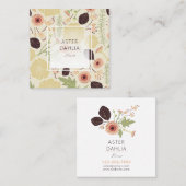 よくはしゃぐフローラクリームピンク緑のパターン(の模様が)ある花 スクエア名刺 (正面/裏面)